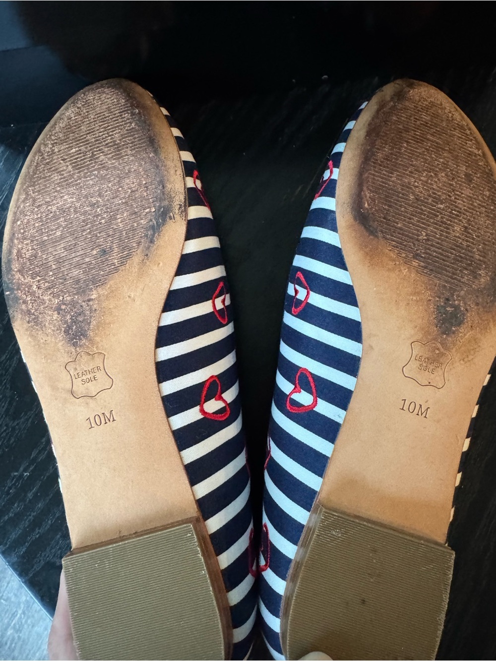Talbots Navy & White Striped Loafers with Red Heart Accents 10 - Picture 7 of 8